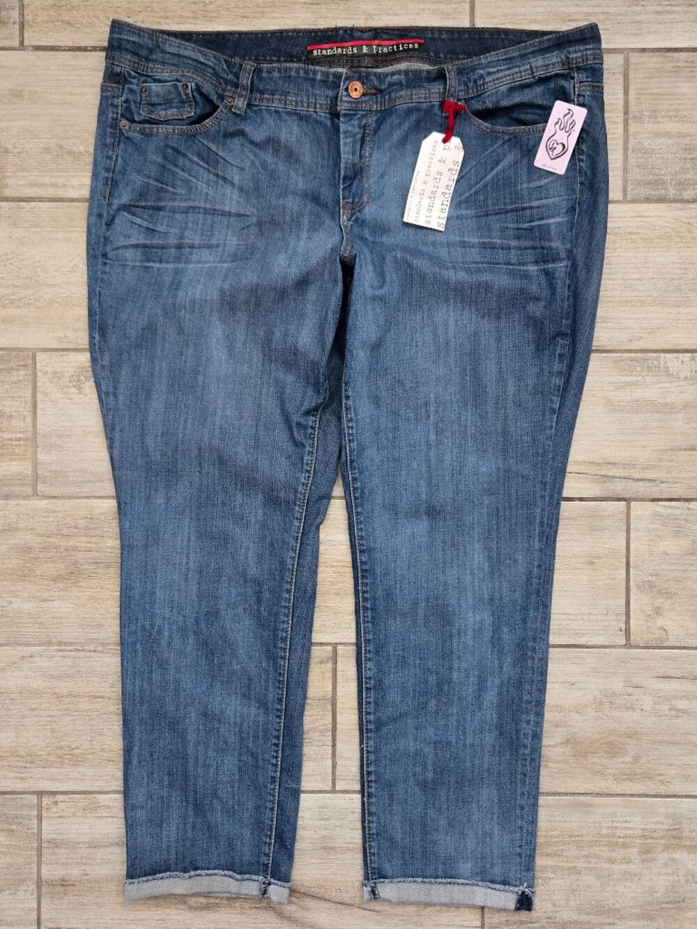 NWT Standards & Practices Boyfriend Jeans Womens Raw Cuff Medium Wash Blue 26